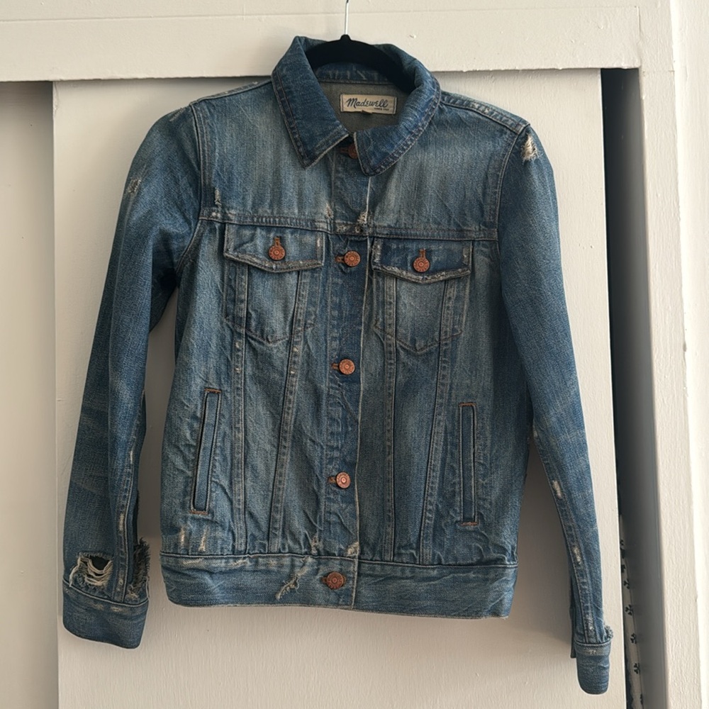 Madewell distressed light wash denim jacket